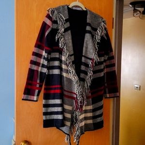 Fringed Hooded Sweater Jacket